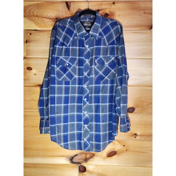 Vintage Mens Size XLT 17/17.5 X Tall Outlaw Western Wear Pearl Snap Button Up - Picture 1 of 11